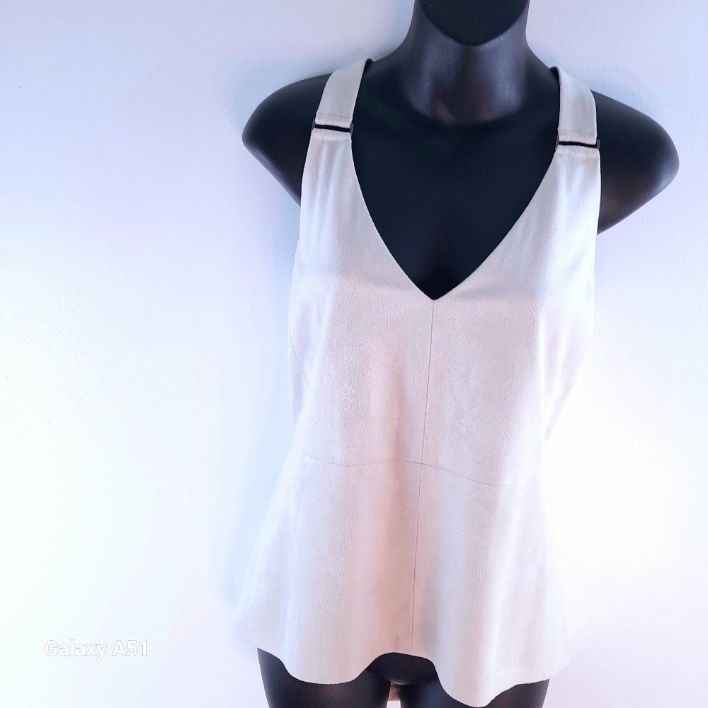 Suede Cream Color Sleeveless elegant summer  top - Picture 7 of 16